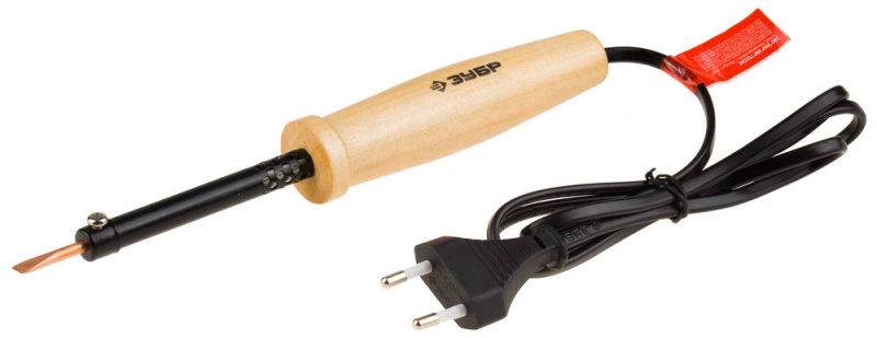 Электропаяльник ЗУБР "МАСТЕР" с деревянной рукояткой и долговечным жалом, форма клин, 40Вт 55405-40