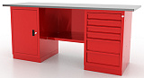 Верстак с двумя тумбами, дверца/шесть ящиков FERRUM 01.206L-3000 (красный)